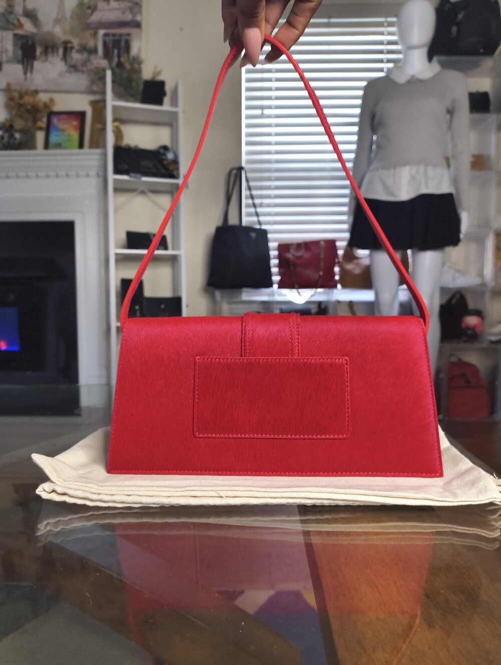 Jacquemus Le Bambino Long Red Pony Hair And Leather Shoulder Bag With Dust Bag - Picture 7 of 14